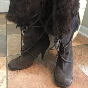 NINE WEST FUR SUEDE HEEL BOOTS